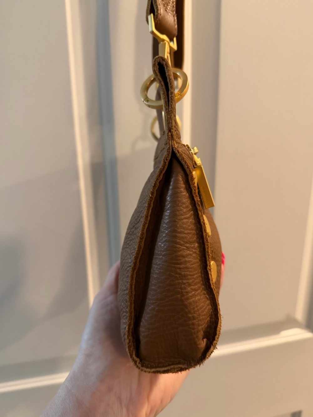Hammitt Brown Pebbled Leather Crossbody with Red Zip and Brushed Gold hardware - Picture 2 of 10